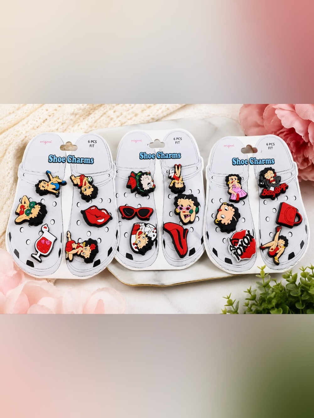 Betty Boop Style Shoe Charms – 6 Piece Set ❤️